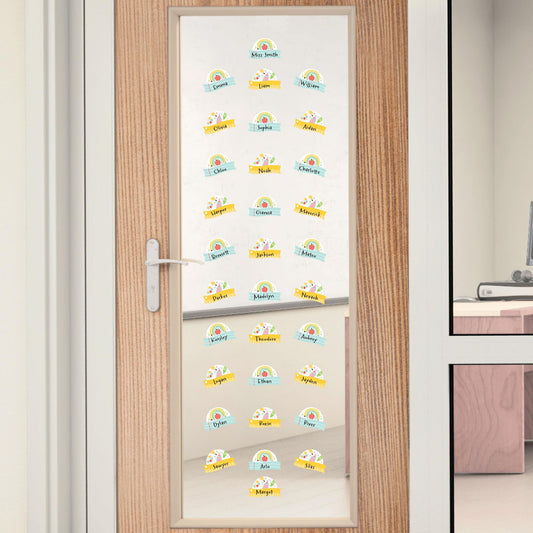 Big Dot of Happiness Cute and Colorful School Classroom Name Tags - DIY Desk Locker Labels, Double-Sided Cardstock Paper, 32 Cards with 2 Designs, 5.25 x 3 Inch Student Name Plates