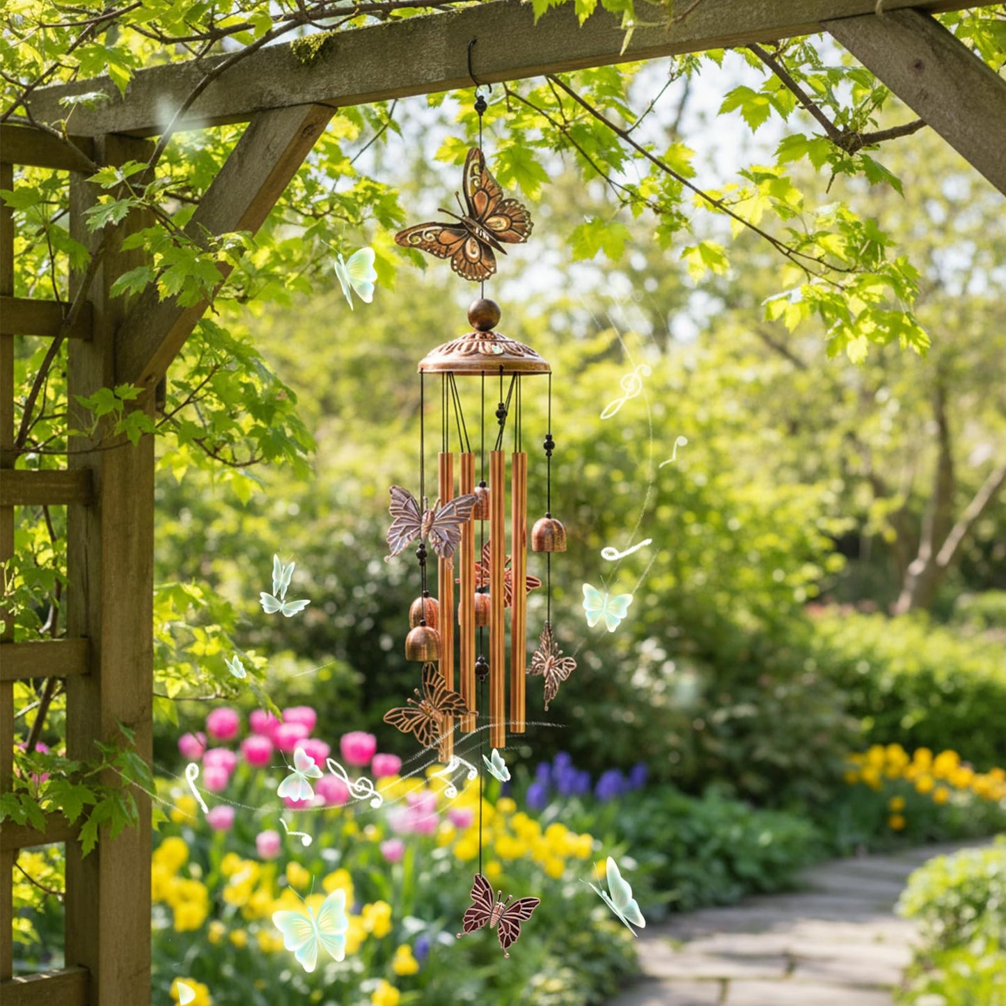 Wind Chimes for Outside, Butterflies Aluminum Tube Wind Chimes with S Hook, Patio Porch Garden Decor, Housewarming Gift for Mother’s Day Women Mom Grandma Sister