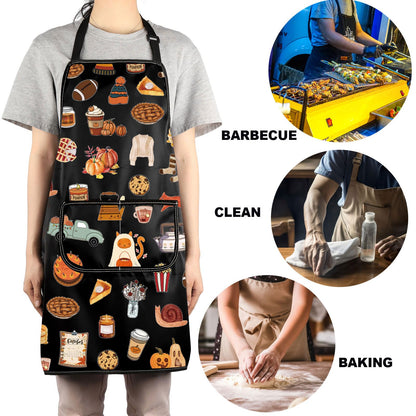 G2TUP Fall Vibes Kitchen Apron Autumn Apron With Pockets Pumpkin Season Apron Fall Theme Kitchen Gifts (CatSweater)