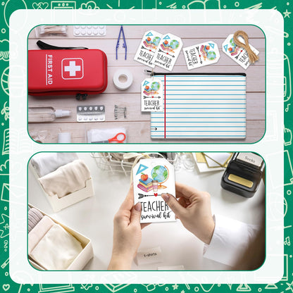 30 Set Teacher Survival Kit Supplies Includ Makeup Bag Card and Hemp Rope Appreciation Gifts for Teachers' Day Valentine's Day Back to School and First Day of School