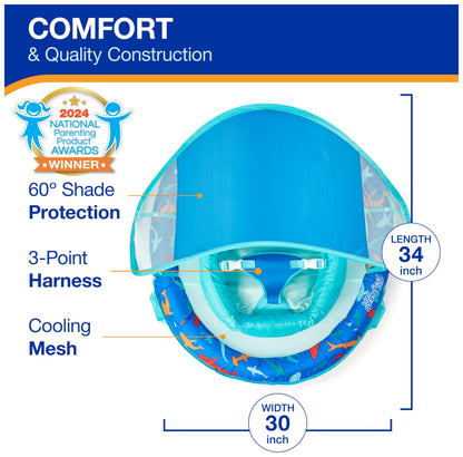 SwimWays Infant Spring Float, Baby Pool Float with Canopy, Swimming Pool Accessories for Kids 3-9 Months, Shark