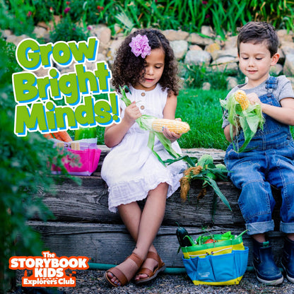 Blue Kids Gardening Tools - Includes Sturdy Tote Bag, Watering Can, Gloves, Shovels, Rake, and Delightful Children's Book - Kids Garden Tool Set -Easter Gifts for Toddler Age on up.