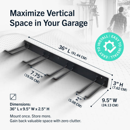 StoreYourBoard 72" Garage Tool Organizer Wall Mount | Garden Tool Organizer System | Heavy Duty Garden Tool Storage Rack for Yard Tools Rakes Shovels 500lbs Garage Organization | 8 PVC Coated Hooks