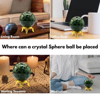 Amazing Gemstone Flower Stone Crystal Ball with Stand - 2 Inches Crystal Sphere Meditation Balls for Witchcraft and Decorative Balls