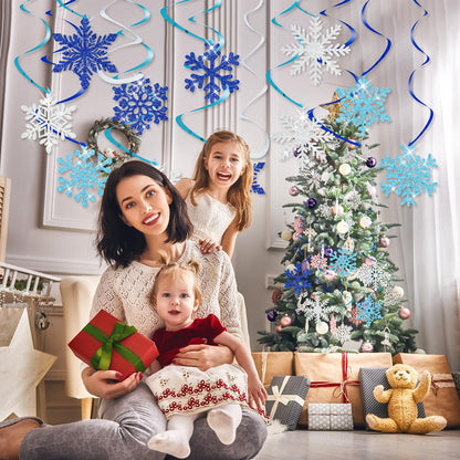30Pcs Winter Glitter Snowflake Hanging Swirl Decorations Winter Wonderland Decorations Christmas Snowflake Hanging Swirls Ceiling Streamers Baby Shower Hanging Decor Birthday Wedding Party Supplies