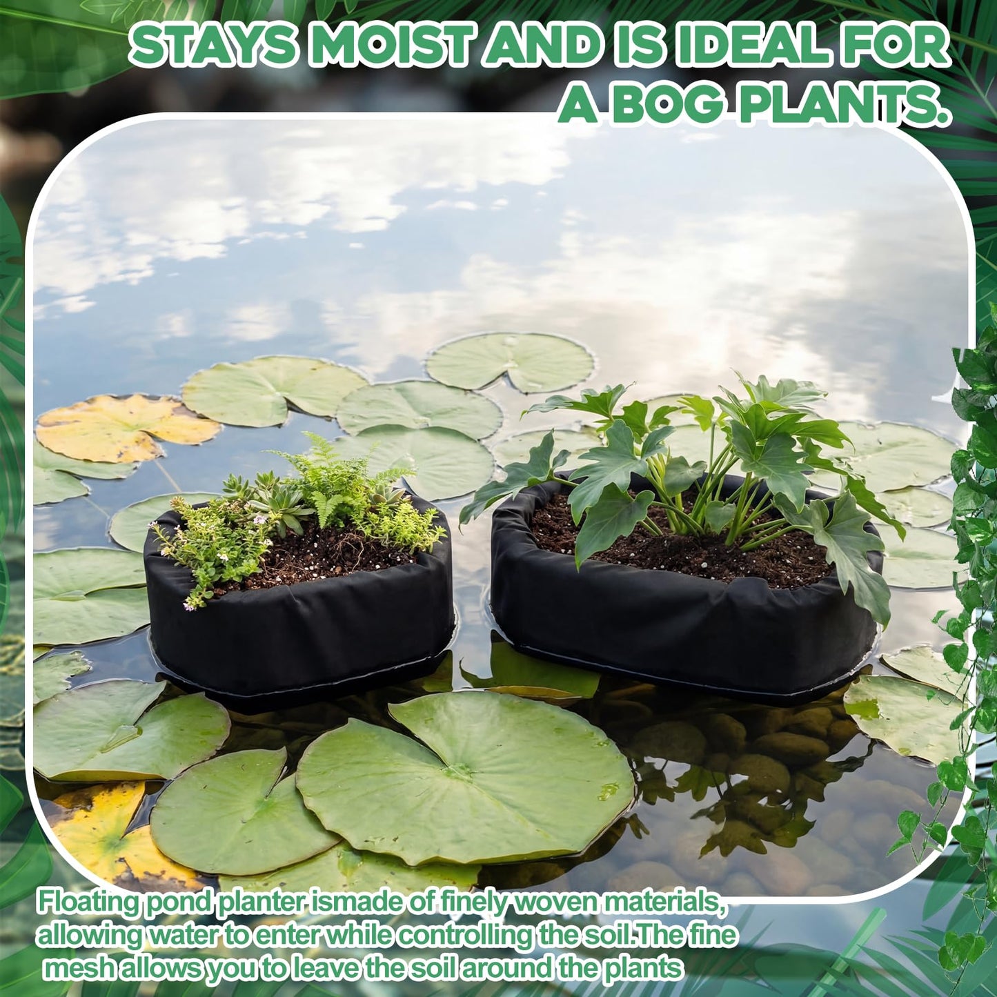 RimCereal 2 Pcs Floating Pond Planter Woven Fabric Floating Planters for Ponds Hydroponics Ponds Water Features and Decorations (Oval,9 Inches/ 5.5 Inches)