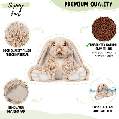 Bunny Microwavable & Weighted Stuffed Animals - 1.5 Lbs Unscented Heating Pad for Period Cramps Pain Relief and Anxiety, Cute Bunny Plush Toys Gifts for Women Girls Adults and Kids by Happy Fuel