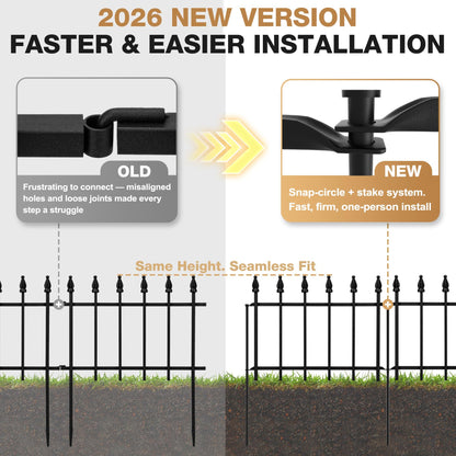 LATIHUUM Decorative Garden Fence 10ft (L) x 19in (H) - 7 Panels Heavy Duty Garden Fencing Animal Barrier Rustproof Metal Fence Border for Outdoor Yard & Flower Bed Decor