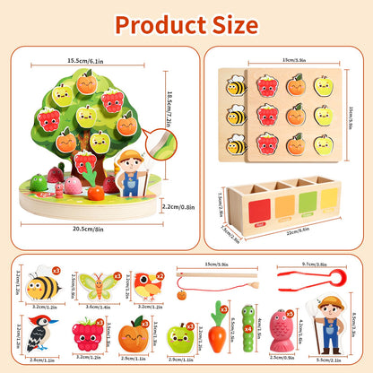 INIFEIDALA Montessori Toys for 2 3 4 Year Olds | Birthday Gifts for Boys & Girls, Wooden Educational Toddler Toys, Shape Sorting, Carrot Harvest & Magnetic Fishing Game – Fine Motor Skills Development
