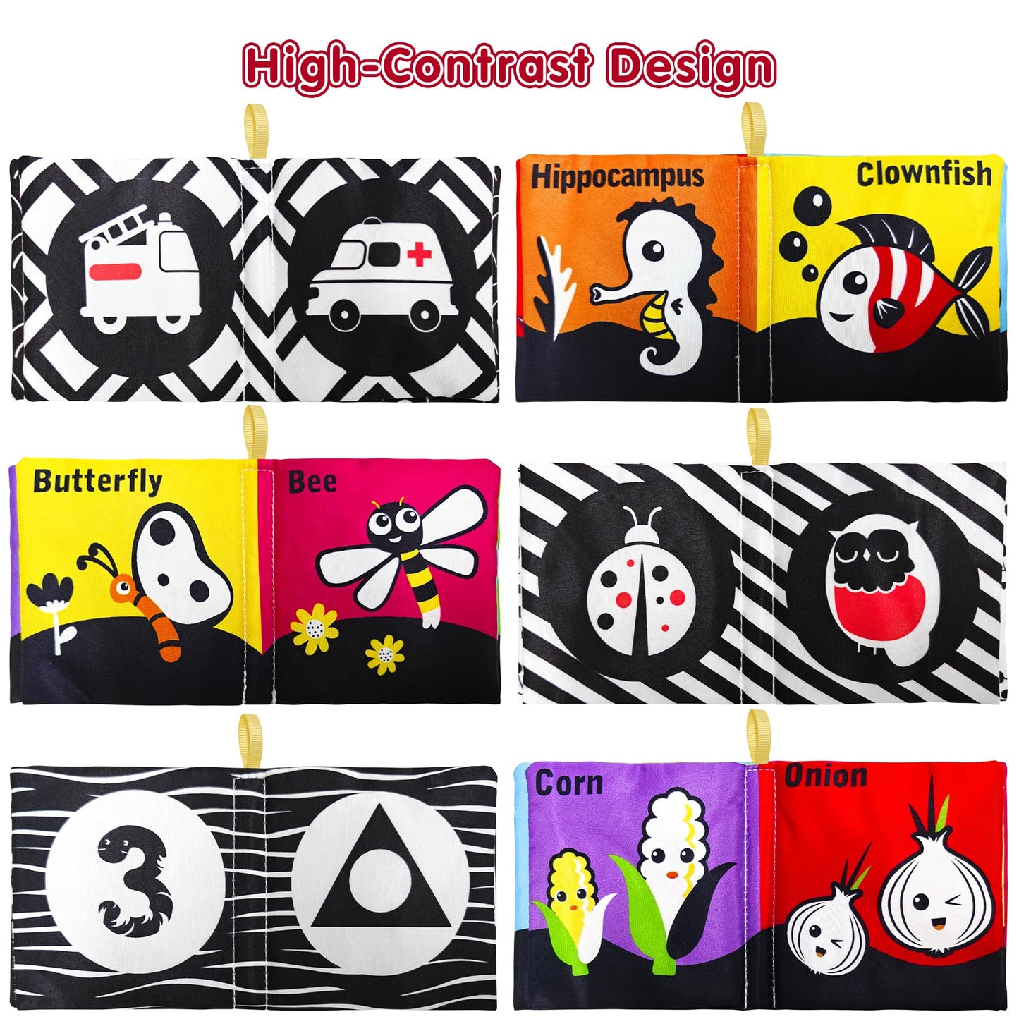 6 PCS High Contrast Black and White Crinkle Cloth Books for Infants 0-3 3-6 Months, Tummy Time Soft Book,Montessori Sensory Toys for Brain Development, Baby Educational Toys Gift for Boys Girls