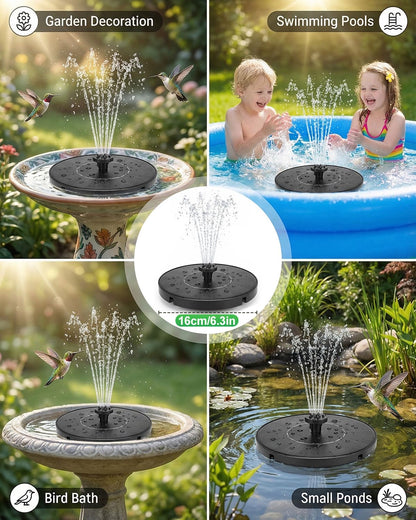Olutula Solar Bird Bath Fountains, 2026 Upgraded 1.4W Solar Fountain Pump with 7 Nozzles, Free Standing Floating Solar Powered Water Pump Fountain for Bird Bath, Garden, Pond, Pool, Outdoor (6.3in)