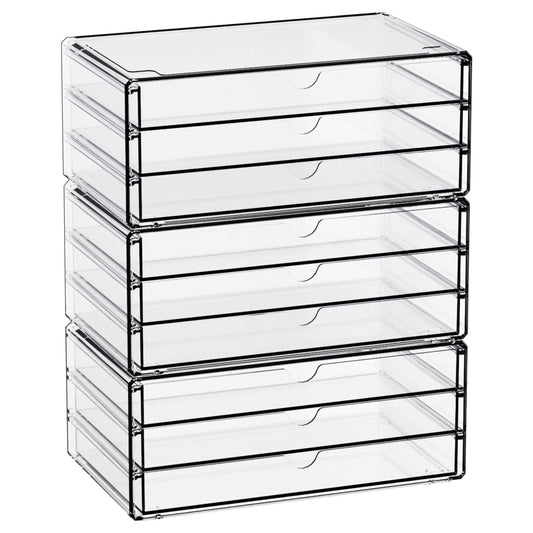 Yieach 11.1 Inch Long Clear Drawer Organizers Stackable,3 Pack Small Acrylic Drawers,School,Office Supplies Organizer And Storage Bins for Stationery,Marker,Pen,Pencil,Craft Desktop Storage Drawers