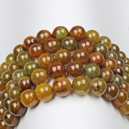 MJDCB Natural Ancient Crack Agate Beads Yellow Dragon veined Stripe Agate Round Stone Beads for DIY Necklace Bracelat Jewelry Making 15" (10mm)