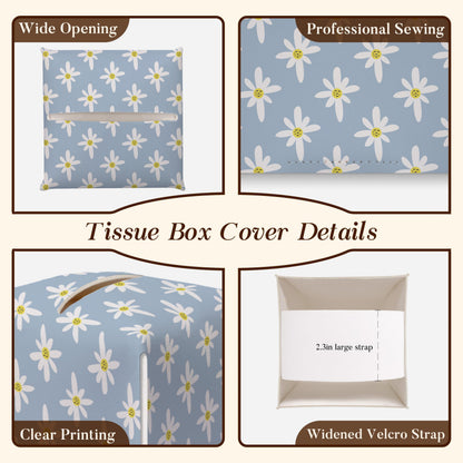 Flower Tissue Box Cover, Square Tissue Box Cover Leather Tissues Holder, Facial Paper Organizer Dispenser for Home Bathroom Office Bedroom Vanity Tabletop Decor -09
