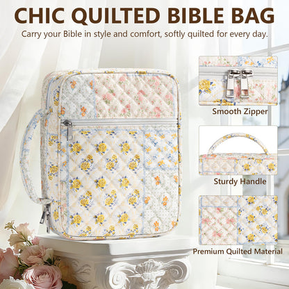 Bible Cover Case for Women Large Bible Bag, Bible Study Supplies Journaling Kit Quilted Church Bag with Handle, Puffer Book Carrying Case w/Tabs Accessories Mothers Day Christian Gifts for Women Mom