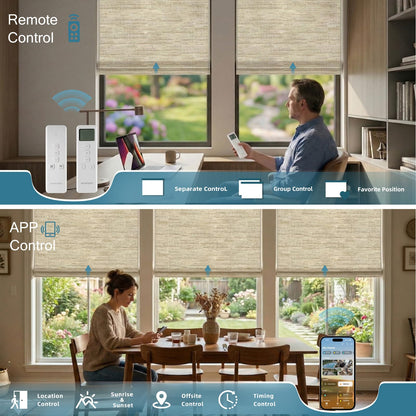 WEFFORT Motorized Roman Shades, Woven Woods Shades, Work with HomeKit/Alexa/Google Home, Cordless, Custom Size, Crocheting Kenaf