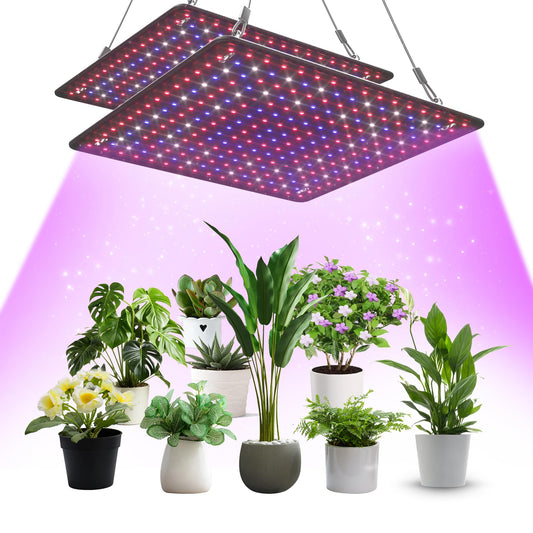 Uallhome 2 Pack LED Grow Light Panel 200W Lamp for Indoor Plants, Full Spectrum with White Blue Red UV IR LEDs for 4x4ft Coverage Grow Tent Greenhouse Veg and Bloom Seedlings Hydroponics