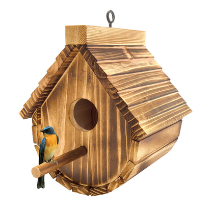 KWISAMR 1 Pack Wren Houses for Outdoors,Natural Wooden Hanging Bird House for Chickadee,Bluebird,Handmade from Natural Wood for Garden Decorations
