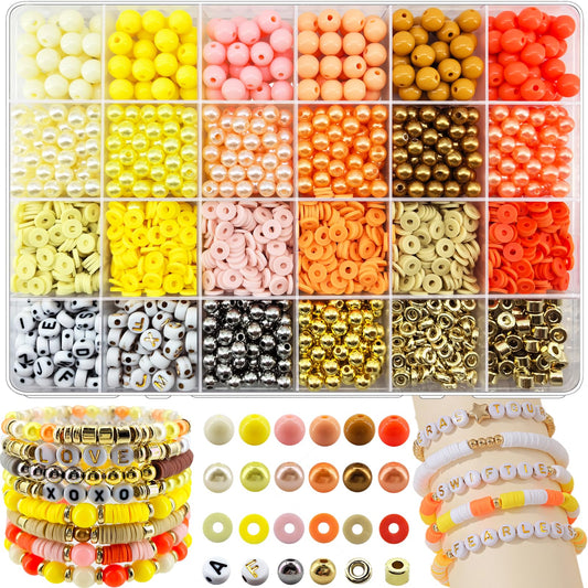 2220Pcs Fall Bracelets Beads Kit, Thanksgiving Fall Beads for Jewelry Making Autumn Yellow Orange Clay Beads Pearl Beads Round Loose Spacer Beads Heishi Beads Bulk for Necklace Earrings DIY Craft