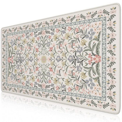 iCasso Desk Matt for Desktop, Cute Desk Pad Mat, XXL Large Mouse Pad, Anti-Slip Big Mousepad with Stitched Edges, Keyboard Pad for Computer(Gray Floral)