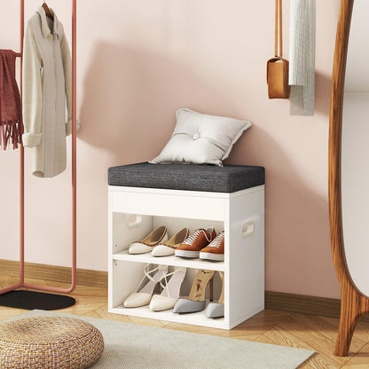 YMYNY Small Shoe Storage Bench with Cushion and Drawer, 2 Tier Adjustable Entryway Bench with Storage, Wooden Shoe Rack Bench for Entryway, Living Room, Hallway, Closet, Bedroom, White, HSC002W