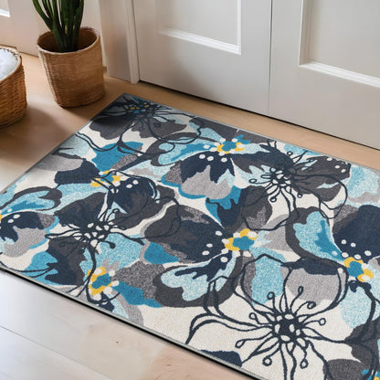 Rugshop Gray Large Floral Non-Slip Area Rug Fade Resistant for Hallway, Entryway and Kitchen, 2'7" x 4'