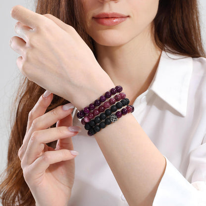 Fengling 4 PCS Beaded Crystal Bracelet for Women 8mm Natural Gemstones Handmade Bracelet Healing Stretch Bracelets Crystal Jewelry for Women Gifts