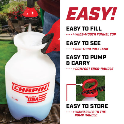 Chapin 20084: 1 Gallon Pump Sprayer – Lawn & Garden Sprayer for Weeds, Pesticides & More – 4-in-1 Spray Nozzle, Comfort Handle & Splash Guard – Durable & Lightweight