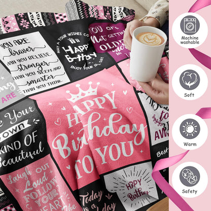 Ivivis Birthday Gifts for Women Girls Throw Blanket 60"X50", Happy Birthday Decorations for Woman, Gifts for Women Birthdays Unique, Womens Bday Gift Ideas for Her Friend Mom Sister Grandma Wife