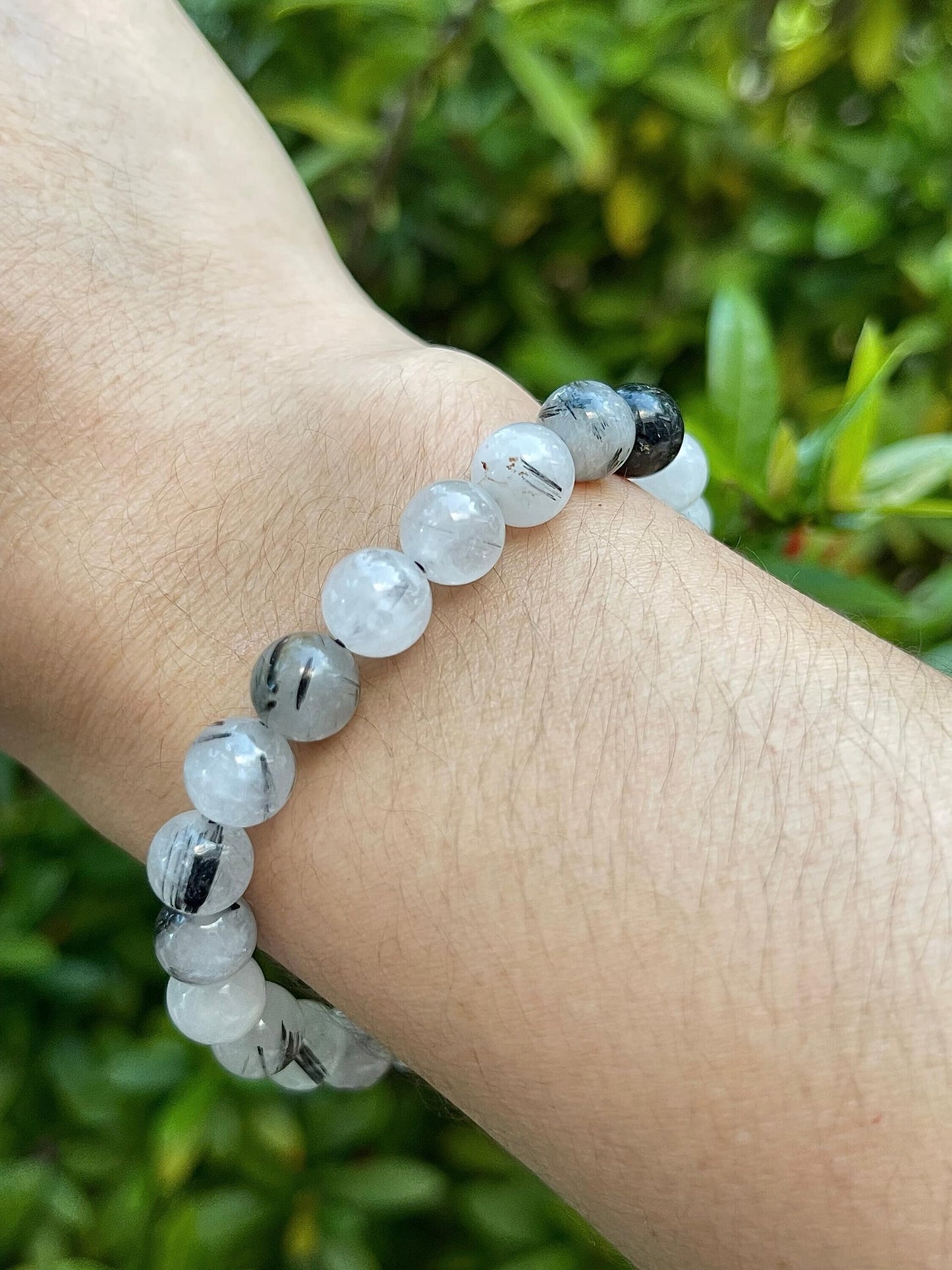 GAF TREASURES Black Rutilated Quartz Crystal Bead Bracelet 8mm, Genuine Black Rutilated Quartz Stretch Gemstone Bracelet, Healing Crystal Bracelet, Gift for Men & Women (1)