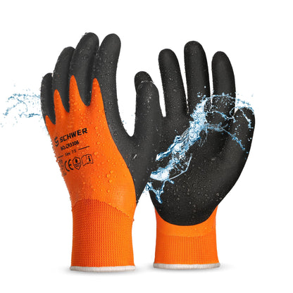 Schwer 2 Pairs Waterproof Work Gloves for Men and Women CR3306, Gardening Gloves with Double Latex Coated, Non-slip Working Gloves, Outdoor Construction, Car and Fish Cleaning, No Fleece Lining, L