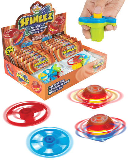IPIDIPI TOYS Spineez Light Up Flying Saucer Spinning Tops – 12-Pack UFO Spinner Toys - Spinning Tops for Kids - Birthday Party Favors, Goodie Bag Stuffers, Classroom Prizes for Boys & Girls – Orange