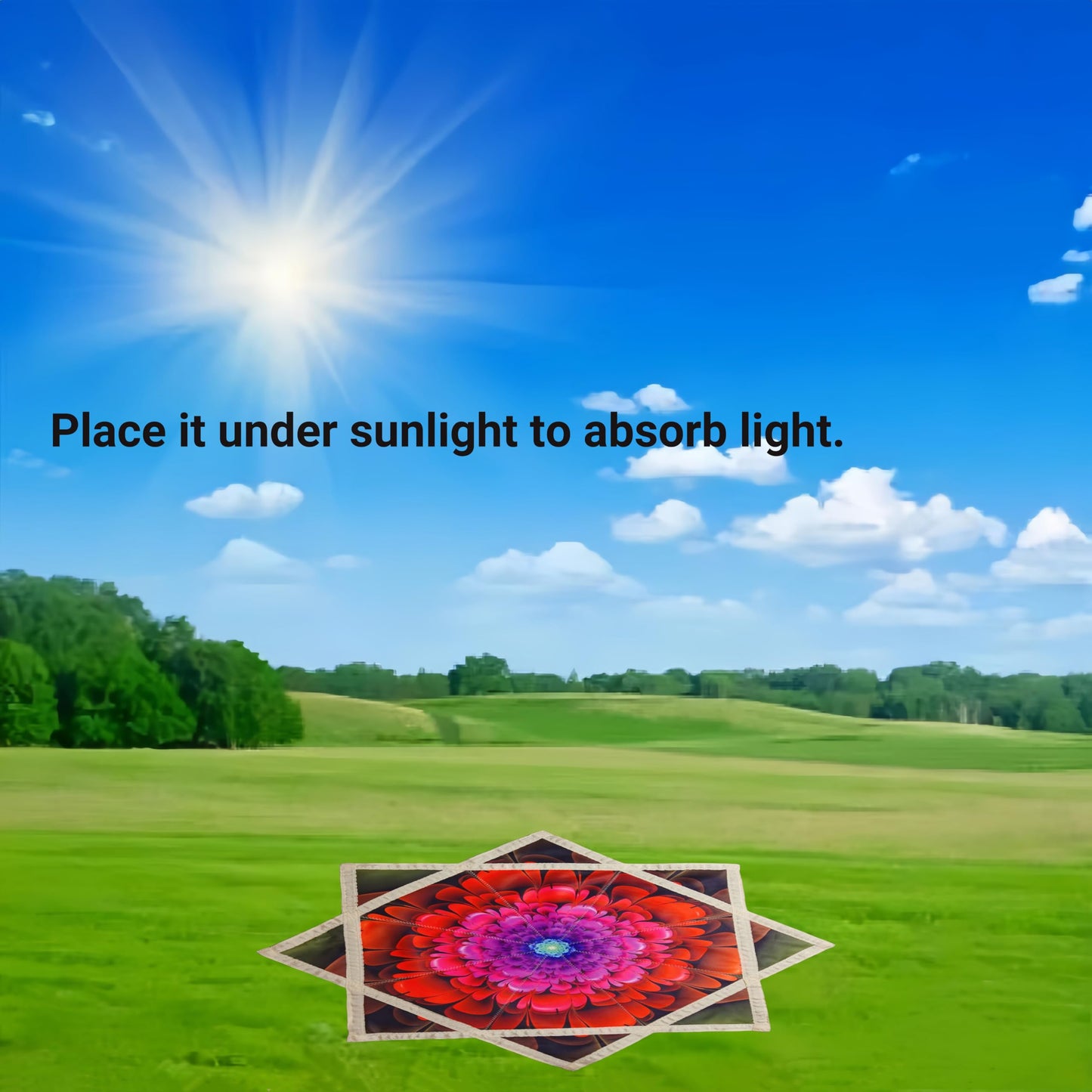 BVCY Flowstar Solar & Light Charging Flow Star UV Glow Juggling Toy Dual Sided Print Easy for Beginners Pink（R06-style4）