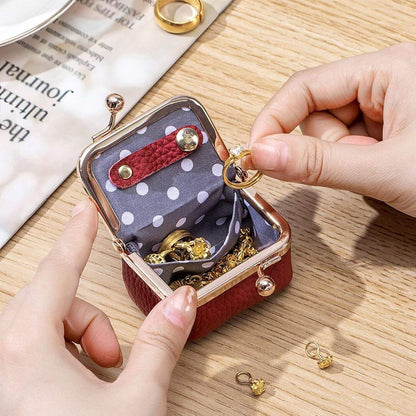Leather Mini Jewelry Box, Portable Vintage Leather Coin Purse Jewelry Box with kiss Lock, Mini Travel Ring Box for Earrings/Rings/Necklaces/Bracelets