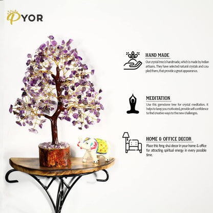 PYOR Amethyst Crystals, Artificial Tree, Money Trees, Crystals and Stones, Desk Decorations for Women Office, Feng Shui Decor, Spiritual Gifts for Women, Meditation Accessories, Housewarming Gifts