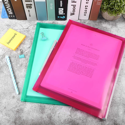 EOOUT 8pcs Plastic Envelopes, Poly Zip Envelopes, Letter Size, Expanding Plastic Envelopes with Zipper, 9.8 x 12.8 Inches, 4 Assorted Colors, for School and Office Supplies