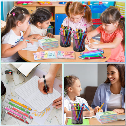 96 Pcs Watercolor Bulk Motivational Pens Inspirational Notepads Set, Pocket Motivational Quote Notebooks Ballpoint Pens, Mini Journals Gift Set for Kids Students Teachers School Office Prizes Supplies