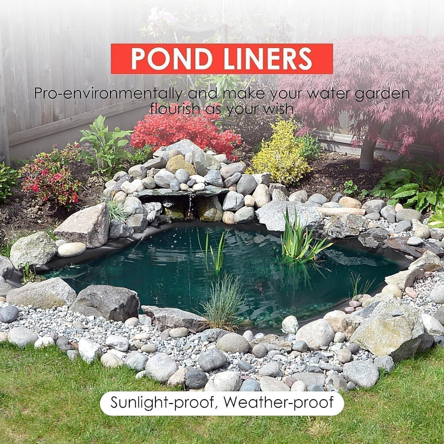 GarveeLife 10x15 ft Pond Liner, 45 Mil Thickness, Pliable & Durable EPDM Material, Easy Cutting & UV Resistant, for Fish or Koi, Features, Waterfall Base, Fountains and Water Gardens