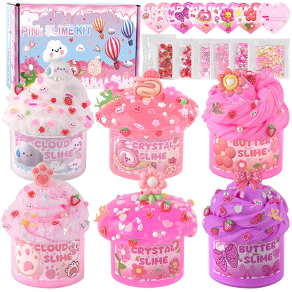 6 Pack Slimes, Pink Slime Kids, Cloud Slime kit for Girls Ages 8-12, Toys for Girls and Boys, for Kids Slime Set Party kit Goodie Bag Stuffers, 4 5 6 7 8 9 10 Year Old Girl Birthday Gift Cute Stuff