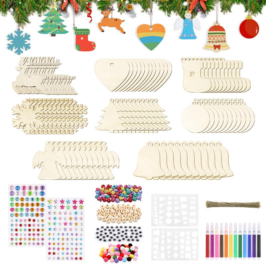 412pcs Wooden Christmas Ornaments to Paint, Blank Ornament Painting Kit with Rich Accessories, Unfinished Wooden Ornaments for Crafts, Paintable DIY Christmas Craft Kit for Kids Adult Xmas Tree Decor