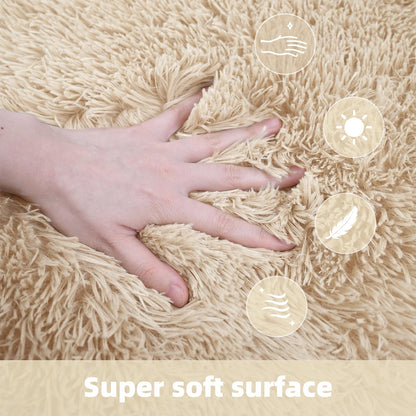 SWGRT 2x3 Solid Fluffy Camel Area Rug – Washable, Durable,Small Bedroom Rug, Non-Slip High Pile Shag Rugs for Living Room, Bedroom, Bedside, Dorms, Nursery Rooms, Kids Room, Soft Indoor Floor Carpet