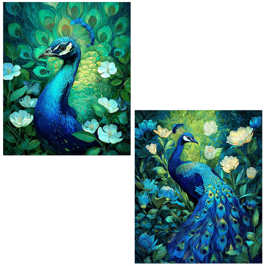 Foritho 2 Pack Vintage Floral Peacock Diamond Art Kits for Adults, Fantasy Nature Elegant Peacock Diamond Painting Kits, DIY Diamonds Gem Art Painting for Home Wall Decor, 9.8x11.8 Inch