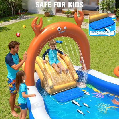 StarOcean 2026 Large Inflatable Play Center,Kiddie Pool with Water Slide&Sprinkler,120''x70"x50''Inflatable Toddler Pool with Slide,BlowUp Water Play for Toldder,Inflatable Water Park for Kid Backyard