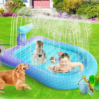 75" Sprinkler & Splash Pad for Kids, Large Outdoor Mermaid Sprinklers Play Mat Summer Water Play Toys Inflatable Sprinkler Pad, Fun Play Pool for Toddlers Babies Over 3 Years Boys Girls