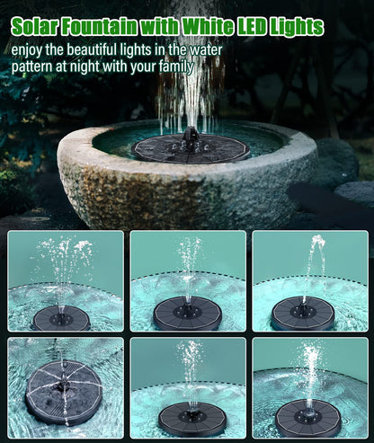 SZMP Solar Water Fountain Upgraded 100% Glass Panel, 3.5W Solar Powered Fountains Built-in 2000 Battery with 7 Nozzle & 4 Fixer, Solar Fountain Pump for Bird Baths, Pond, Outdoor