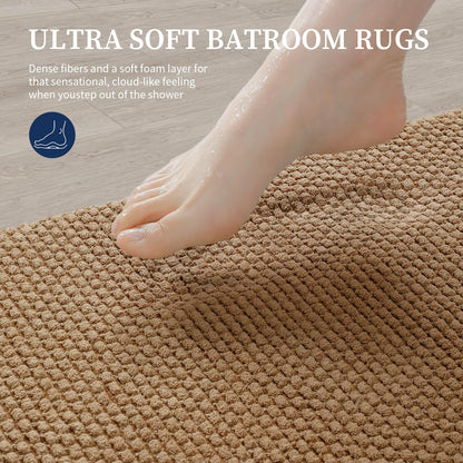 YIHOUSE Bathroom Rugs 17x24, Extra Thick Soft Absorbent Chenille Bath Rug Non-Slip Quick Dry, Machine Washable Bath Mats for Bathroom, Floor, Tub and Shower, Home Decor, Beige
