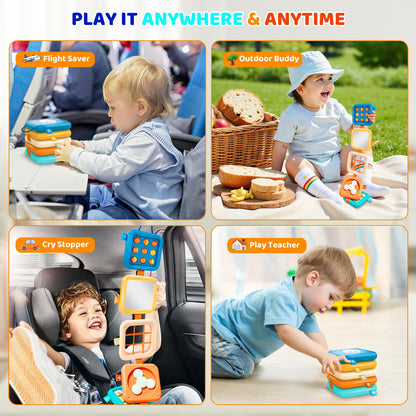 Montessori Busy Board for 1 Year Old, Airplane Toys for Babies 6-12 Months, Sensory Fine Motor Skills Activity Cube, Baby Travel Car Seat Toys for Toddler 1-3