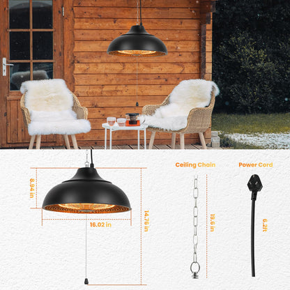Cobuy 1500W Electric Hanging Patio Heater, 3S Instant Heat, Ceiling-Mounted Outdoor Heater with 3 Modes, Quiet Operation, Overheat Protection, IP55 Waterproof for Patio, Balcony (black, hanging)