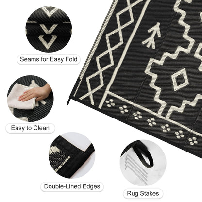 Uphome Outdoor Plastic Straw Rug, 6x9 ft, Reversible Waterproof, Black Boho Patio Rug, RV Camping Rug for Outside, Indoor Outdoor Area Rug for Backyard Deck Balcony Picnic
