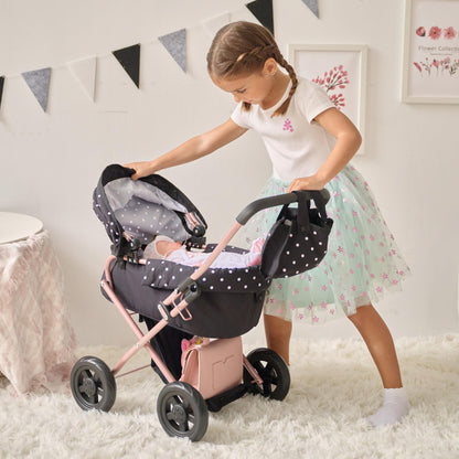 Olivia's Little World Pin Up Foldable Baby Doll Stroller- Classic Style Doll Pram with Retractable Canopy and Storage Basket, Fits 15''-18'' Dolls, Pretend Play Toy for Girls Ages 3-6